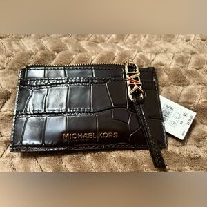 Michael Kors black Croc-Embossed Card Holder